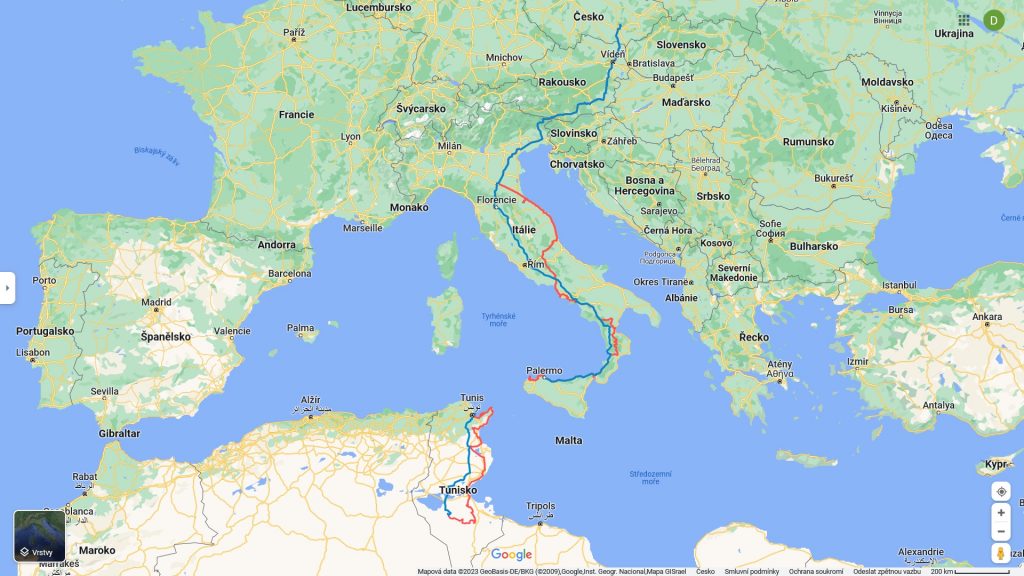 Itálie Tunisko celá trasa