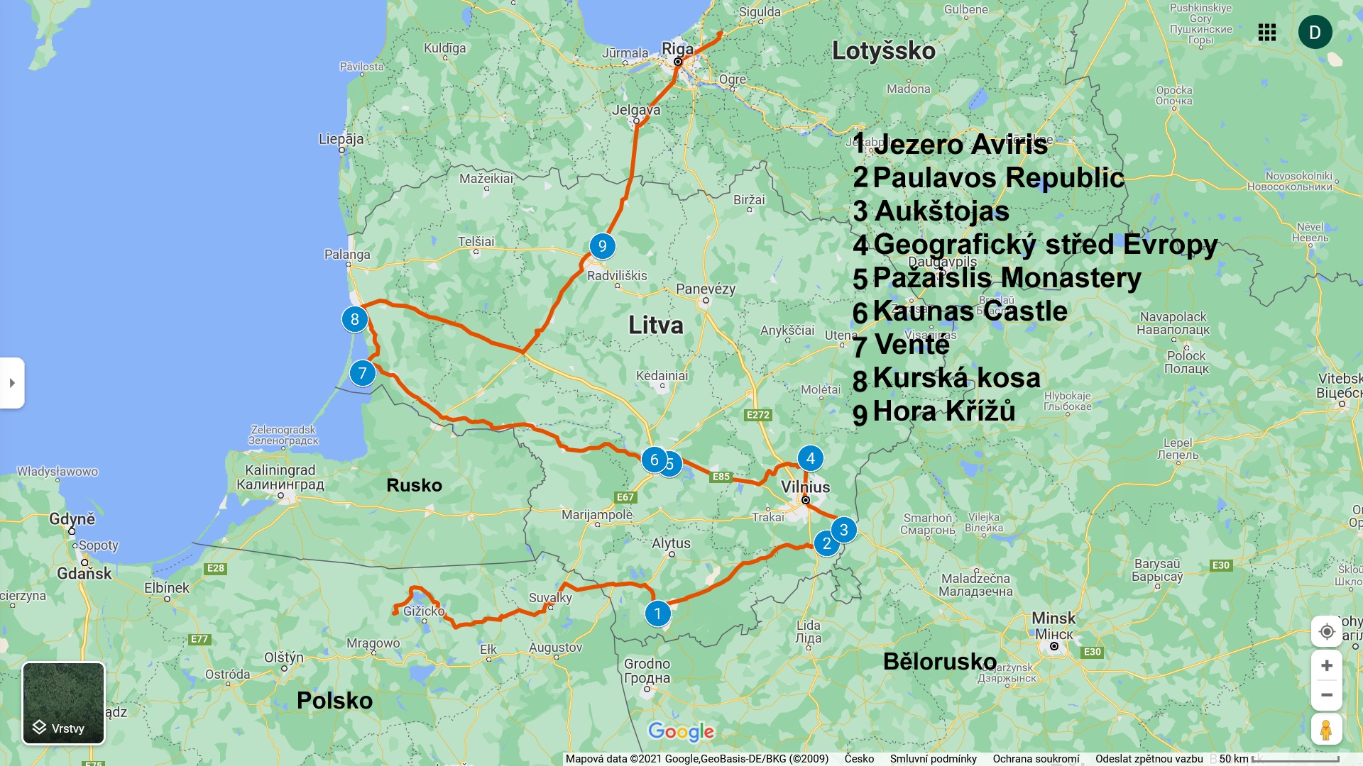 Mapa Litva s popisky